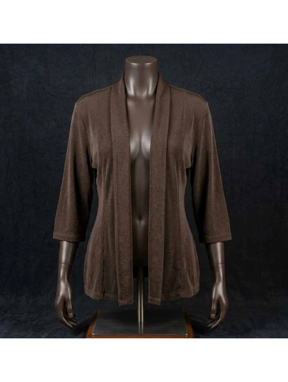 Chico’s USA brown plissé knit open cardigan sz 1/M. 90s vintage drape.